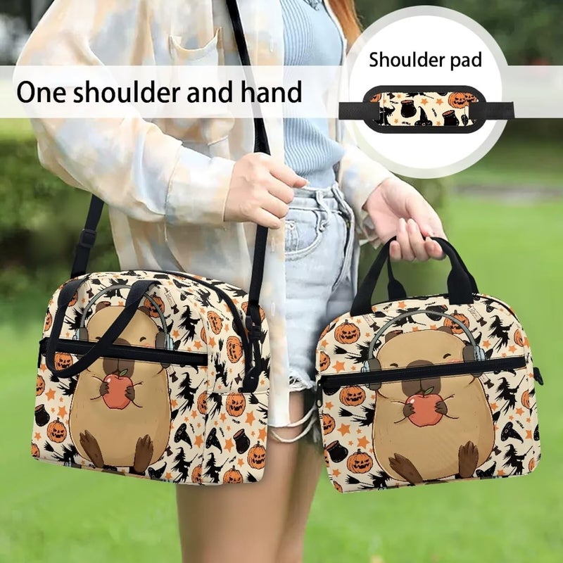 Yuosegray Capybara Kawaii Lunch Box for Girls 4-6 Halloween Pumpkin One Piece Lunch Box for Kids 6-8 Preschool Meal Bag Boys 8-10 Kindergarten Toddler Students Elementary School Thermal Insulated - Image 3